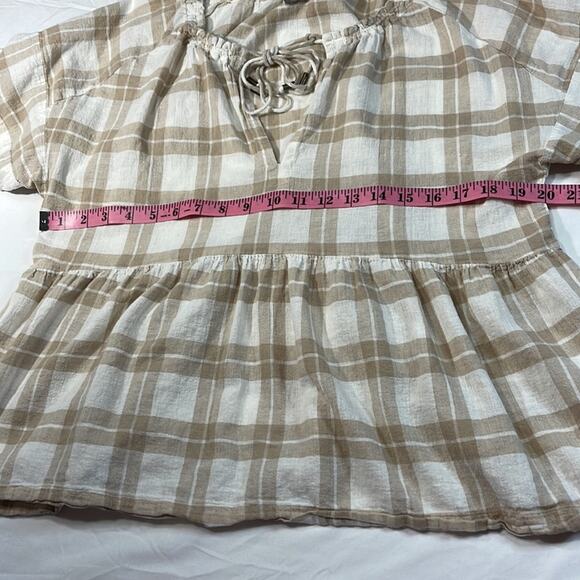Pilcro By Anthropologie Bette Plaid Babydoll Blouse Cotton Linen Size small - Picture 7 of 16
